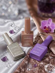 GMUME 3瓶/套 15毫升 亮片五彩纸屑凝胶指甲油，紫棕白亮片，趣味圆点派对饼干风格，独特DIY美甲，可卸UV/LED凝胶套装 - 彩色 - 查看 4