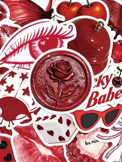 50pcs Cherry Coloured Girl Stickers For Notebooks, Diaries, And Phone Cases Scrapbook Supplies Stationery Funny Stickers Kindle