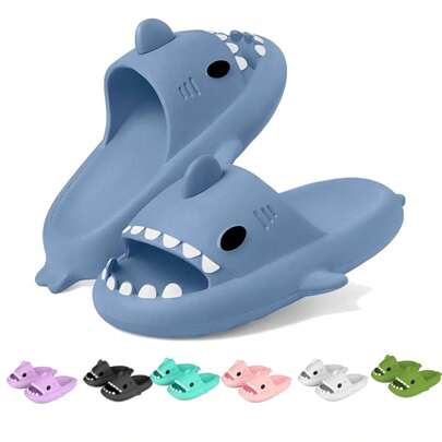 Women's Shark Slides Cloud Slippers - Novel Summer Open-Toe Slippers, Non-Slip Beach, Pool, And Shower Shoes With Cushioning Thick Sole
