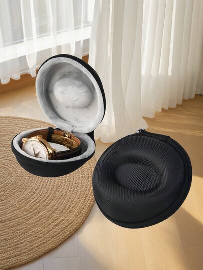 1 قطعة حقيبة ساعة محمولة، علبة تخزين ساعة واحدة، حاوية سفر مزودة بسحاب، بتصميم كلاسيكي أسود، قشرة صلبة مقاومة للكسر، بطانة داخلية من الفليس الناعم، صندوق ساعة واقي من الغبار، فكرة هدية عملية للصديق أو الزوج أو الأب في مناسبات الذكرى، مثالي للحقائب اليدوية والإقامة في الفندق