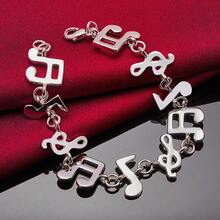 925 Sterling Silver Plated Music Symbol Chain Bracelet For Women Wedding Engagement Party Fashion Jewelry - Silver - View 3
