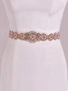 1pc Long Wedding Dress Sash, Formal Wear Crystal Waist Belt, Handmade Bridal Accessory, Holiday Gift, Bridesmaid Sash, Holiday Costume Accessory - Retro Pink Ribbon - View 7