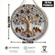 2D Flat, 1-Piece Bohemian Style Turkish Evil Eye Round Wooden Wall Art Sign - 8X 8inch Vintage Home Decor, Featuring A Design With Golden Trees And Blue Beads, Perfect For Bars, Kitchens, Living Rooms, Wall Decoration, Evil Eye Home Decor, Peacock Wall Clock, Home Decoration Items - 彩色 - 查看 7