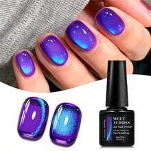 MEET ACROSS 6pcs 7ml Jelly Colored Stone Cat Eye Gel Nail Polish Set With Magnet Stick, Gold Light Ultral Shine Gradient Magnetic Semi Permanent Soak Off UV Gel Varnish For Summer Nails, Manicure Nail Art Degign For Home And Salon Nail Supplies - 彩色 - 查看 8