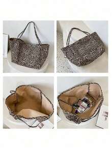 Large Leopard Print Tote Bag, High Capacity Shoulder Bag, Underarm Bag Essential For Commuting, Backpack, Large Capacity, Portable, Suitable For Teenagers, Women, College Students, White-Collar Workers, Perfect For Work, Back To School, Middle School, High School, University, Vacation, Etc., Leopard Print Bag, Animal Print Women's Bag, New Autumn/Winter Tiger Print Women's Wallet, Holiday - 彩色 - 查看 6