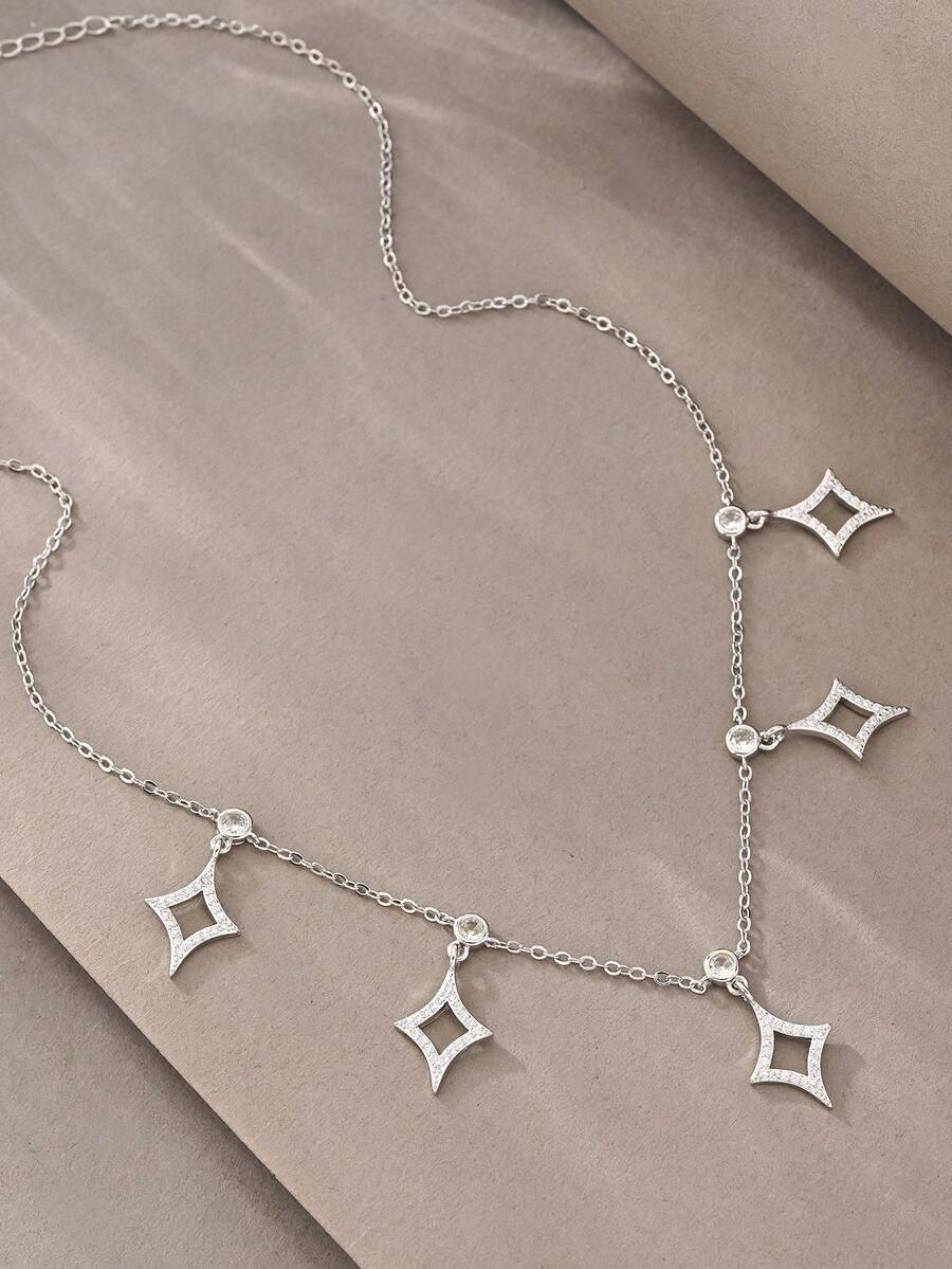 1 chiếc dây chuyền bạc, thiết kế đồng khảm đá Zirconia đa năng, phù hợp cho đeo hàng ngày, các buổi họp mặt và hẹn hò, tôn lên vẻ thanh lịch. - Bạc - Xem 1