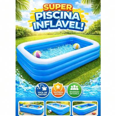 Piscina Inflável Retangular Infantil e Adulto Fácil de Montar Família Diversão Verão 300 litros 150cm