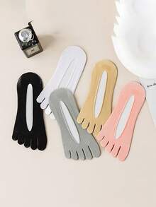 5 Pairs Women's Breathable Mesh Five Finger Socks, Silicone Non-Slip Shallow Invisible Toe Socks, Summer Thin Liner Socks - Multicolor - View 3