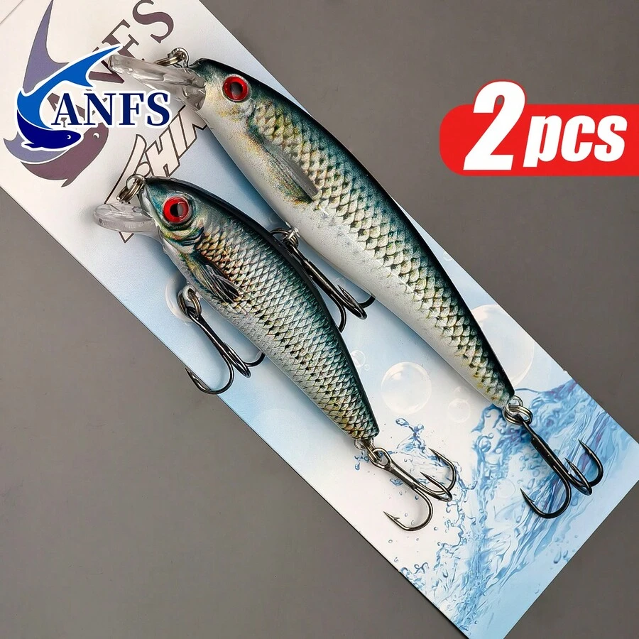 2pcs Colorful Sinking Minnow Fishing Lures-Realistic Design Artificial Baits With Vibrant Patterns For Freshwater Saltwater Fishing