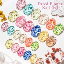 MEET ACROSS 6pcs Dried Flower Gel Nail Polish Set, Natural Flower Nail Art Painting Gel Polish Semi Permanent Soak Off UV LED Nail Varnish Nail Decoration For Summer Nails, Manicure Nail Art Design For Home And Salon Nail Supplies - Multicolor - View 7