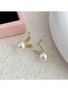 1 对可爱兔耳珍珠耳环，复活节假期主题珠宝耳环，兔耳设计，优雅珍珠耳环，完美的复活节礼物 - 彩色 - 查看 7