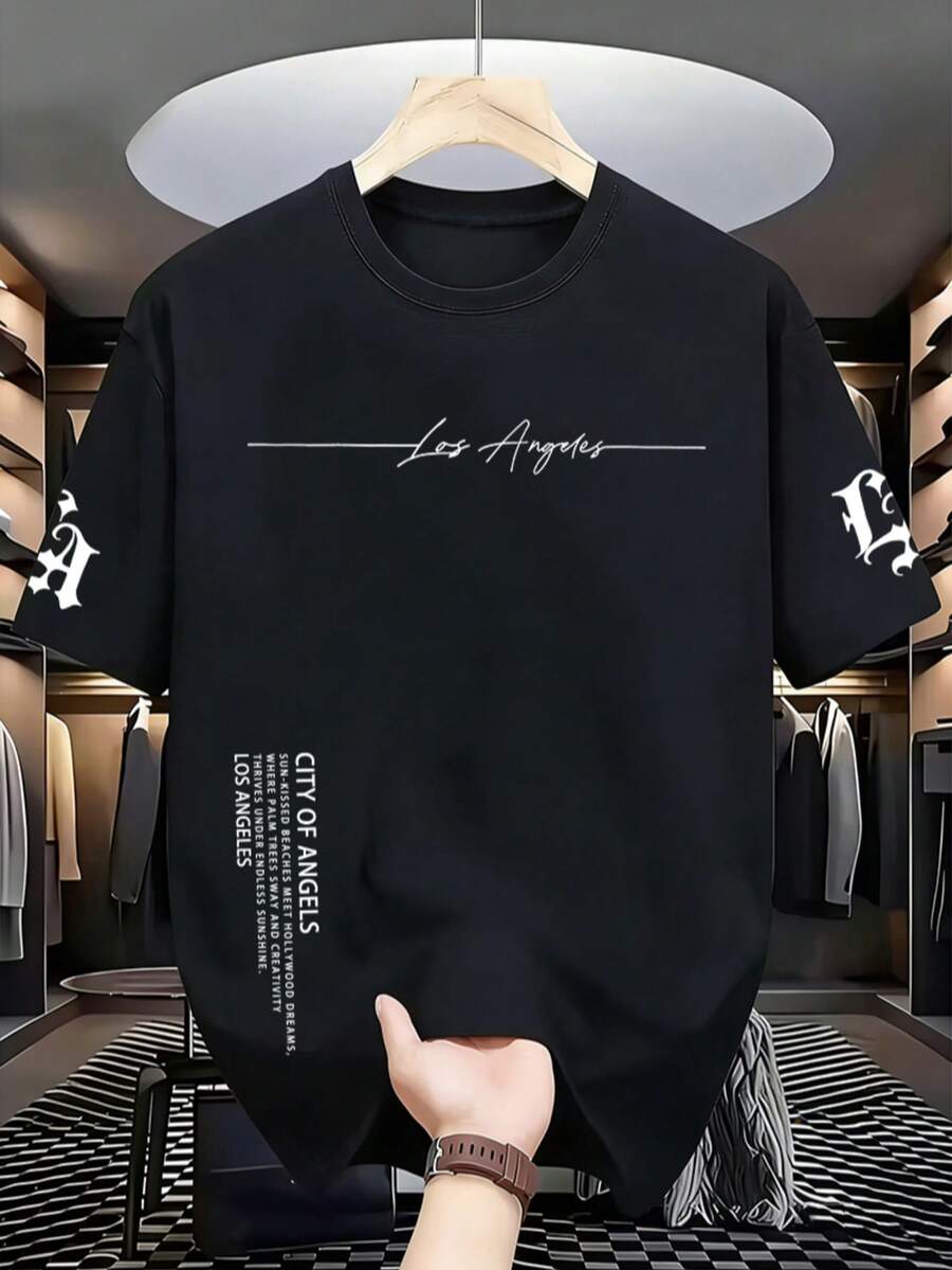 1 Áo thun ngắn tay cổ tròn dáng casual cho bé trai, in chữ tiếng Anh nhiều màu sắc, trang phục mùa hè cho học sinh - Chiếc áo thun in chữ tiếng Anh nhiều màu sắc mang lại niềm vui và hạnh phúc cho mọi trẻ em! - màu đen - Xem 1