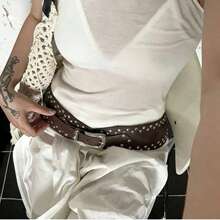 New Rivet Punk Wide Belt, Versatile Retro Fashion Accessory - Black - View 2