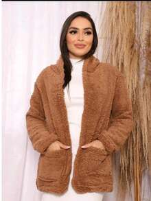 Simple Casual Party Woolen Fabric Fuzzy Coat Everyday Winter - Camel - View 5