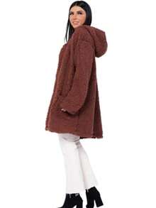 Simple Casual Party Woolen Fabric Fuzzy Coat Everyday Winter - 鏽棕色 - 查看 5