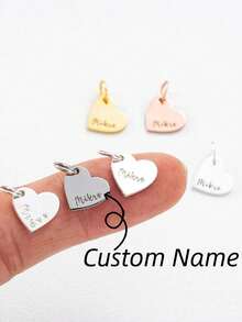 1pc Personalized Heart-Shaped Name Pendant, Customizable Engraved Children's Backpack Charm, Valentine's Day Gift, DIY Backpack & Bracelet Accessory - Multicolor - View 2