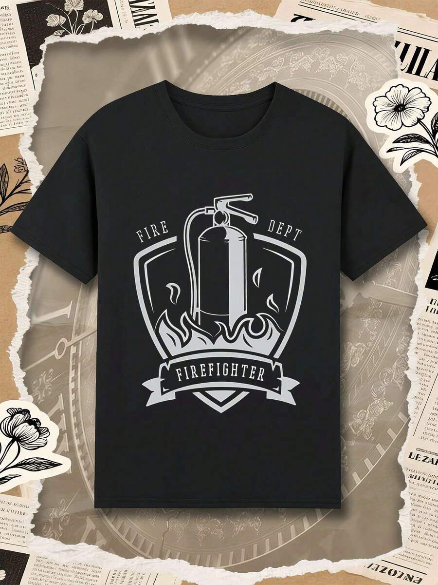T-shirt avec logo des pompiers, en coton premium, coupe ample, décontracté et respirant. - Noir - Voir 1