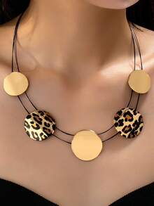 1件性感时尚金属动物纹几何圆环叠层项链，适合休闲、假日、派对等场合佩戴 - 金色的 - 查看 5