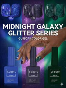 3支/套 15ml 星空凝胶指甲油，深皇家蓝、祖母绿、紫色闪粉，夜空太空效果，冬季假日美甲，可卸UV/LED凝胶 - 彩色 - 查看 3