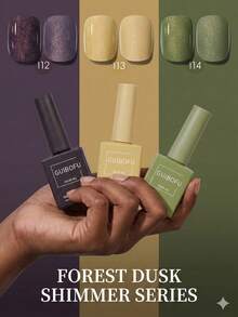 GMUME 3瓶/套 15毫升 复古闪光凝胶指甲油，橄榄绿、芥末黄、深紫色，复古秋季色彩，古董风格美甲，UV LED可卸甲油 - 彩色 - 查看 3