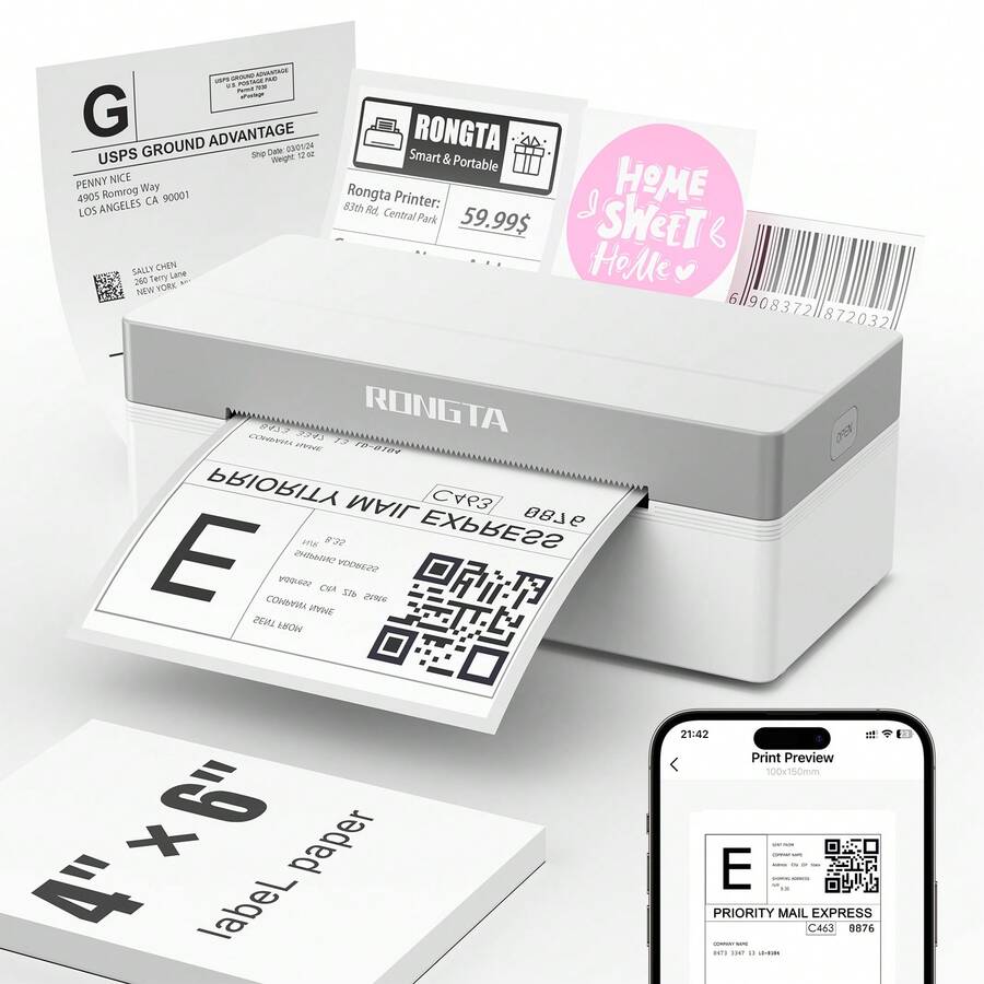 Rongta RP425 Wireless Thermal Shipping Label Printer - 4*6 Compact Wireless Label Maker For Small Business & Home, Desktop Printer - View 1
