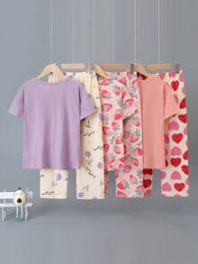6 pezzi/Set Pigiamino da ragazza, top a maniche corte e pantaloni, pigiama casual leggero per l'estate - Multicolore - Visualizzare 2