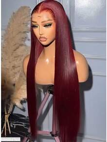 13x4 Real HD Lace Front Wig Human Blended Hair Ultra-Fitted Design Pre Plucked Natural Hairline Bleached Knots 180% Density Straight Ultra-Thin HD Lace Frontal Wig 8-36Inch 99J Burgundy - S99J/BUG - View 3