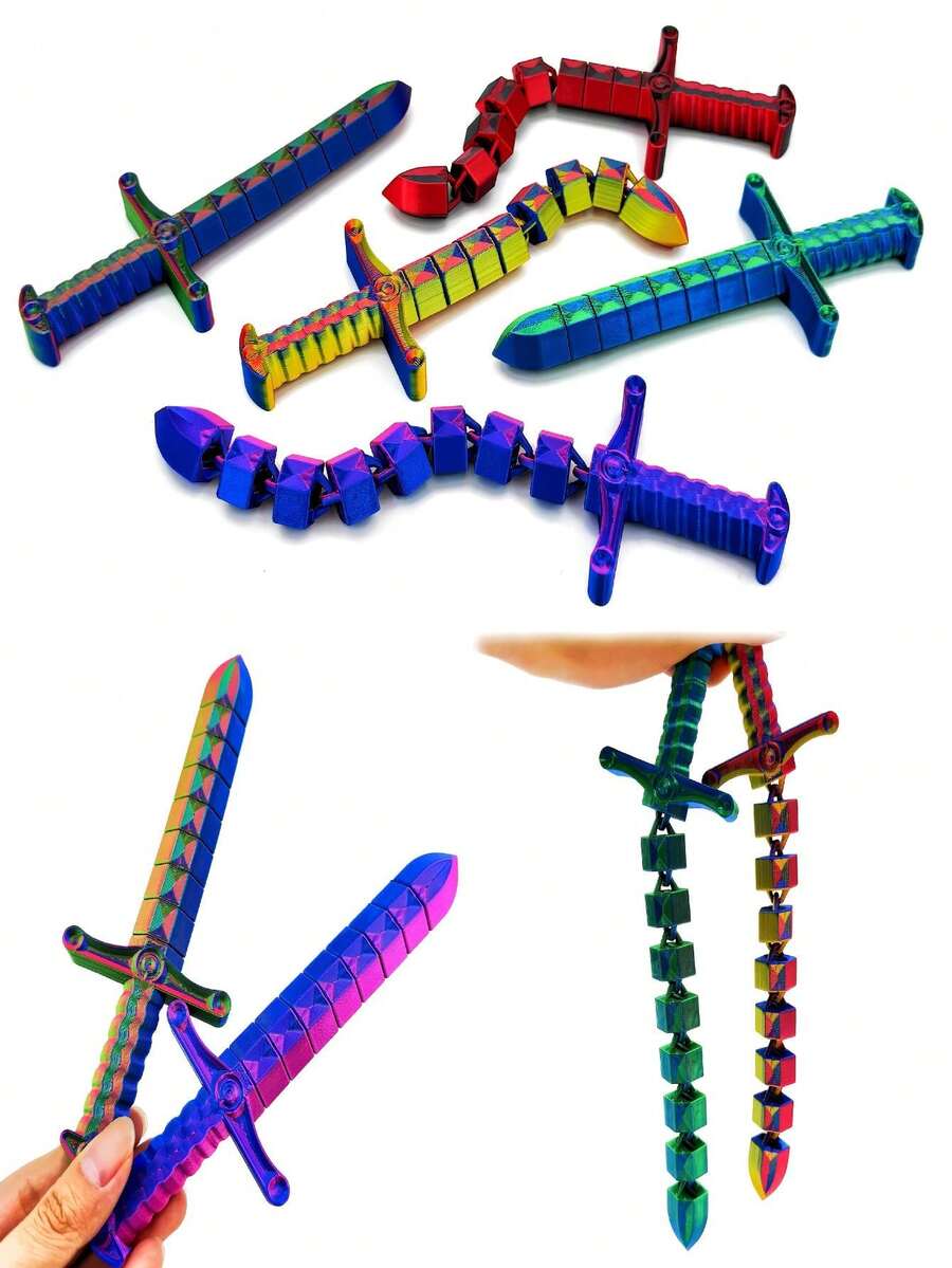 Espada flexible con articulaciones de gradiente de color multicolor impresa en 3D. Una espada, dos formas - extensible y flexible. Adecuada como regalo para Halloween, Navidad, Acción de Gracias, Día de los Inocentes y fiestas de cumpleaños - Multicolor - Ver 1