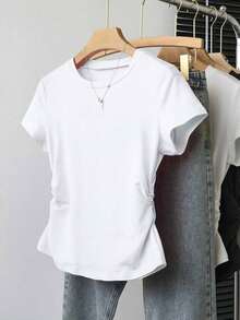 A Simple Solid-Color Short-Sleeved T-Shirt Set For Women, Suitable For Daily Wear And Easy To Match With Various Outfits. Includes 1 Piece - Multicolor 17 - View 3