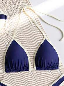 RWX VEST Triangle Bikini With Contrasting Trim And Adjustable Tie 2025 XX574 - Navy Blue - View 2