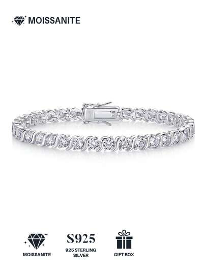 Vòng tay tennis bằng bạc Sterling 925 đính đá Moissanite dành cho nữ, hoàn toàn đính đá, không gây dị ứng, phù hợp cho cả đeo hàng ngày và các dịp trang trọng, quà tặng cho bạn gái, vợ, mẹ, đựng trong hộp quà.