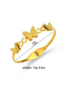 Brazalete abierto de mariposa hueco chapado en oro de 18K, accesorio de moda para mujer - Multicolor - Ver 7