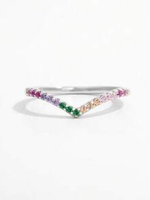 1枚925纯银浅V形镂空戒指，时尚精致水晶耳环，优雅首饰 - 戒指 - 查看 17