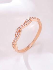 1pc Elegant Sparkling Criss-Cross Design Cubic Zirconia Eternity Ring, Ideal Gift For Mother's Day, Valentine's Day, Christmas, New Year, Engagement, Wedding, Anniversary Or Birthday - Rose Gold - View 1