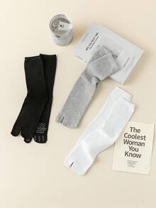 1/3 Pairs Unisex Two-Toe Ankle Socks, Spring/Summer Split Toe Thumb Socks, Black/White/Gray Pig Hoof Design Non-Slip Socks For Women - Multicolor - View 3