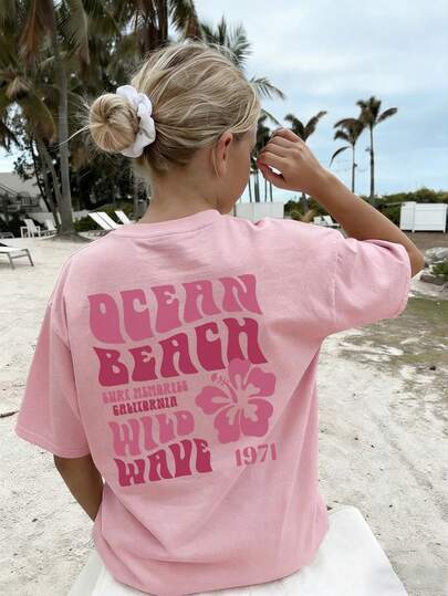 少女休闲印花圆领短袖T恤，适合儿童和学生夏季穿着 - 精美花朵图案，独特T恤，彰显个性！图案T恤夏季上衣