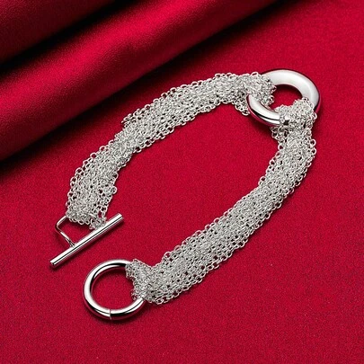 925纯银镀层多链圆环手链，男女皆宜，适合婚礼、订婚、派对等场合佩戴，时尚饰品