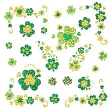 88pcs St Patricks Day Temporary Tattoos Glitter Shamrock Face Tattoos Clover Body Stickers For Irish Party Favors Parades Accessories Saint Patricks Day Decorations Face88 - 彩色 - 查看 8