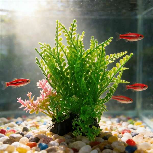 Vibrant Dual-Color Artificial Aquarium Plants - Lifelike Green And Pink Fern-Like Aquatic Fake Plants, Suitable For Small Fish, Betta, Shrimp, Snails Aquarium Decor, Fit For Freshwater Aquarium And Aquascape, Easy To Clean