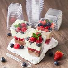 [100pcs/50pcs/25pcs/20pcs/10pcs Set] Creative Shaped Cake Mold, Square Transparent Ice Cream Mousse Cup With Lid, Dessert Cup, Pudding Cup, Suitable For Cafe, Snack Bar, Buffet, Home, Kitchen, Baking Party, Pudding, Cheesecake, Mousse, Jelly Cup - View 5