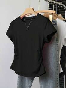 A Simple Solid-Color Short-Sleeved T-Shirt Set For Women, Suitable For Daily Wear And Easy To Match With Various Outfits. Includes 1 Piece - Multicolor 17 - View 6