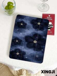 1pc Luxury Navy Blue Floral Pattern Tablet Protective Case, Compatible With 10.2" 10th/ (A16) 11" 11th 2025, Pro 11" 2021/2020, Galaxy Tab A8 10.5" 2022, Matepad 10.4/Tab, With Pencil Slot, Anti-Drop, Tablet Stand, Auto Sleep/Wake - Multicolor - View 4