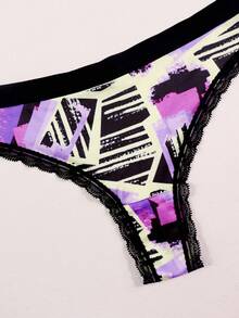 Dircho 3pcs Women's Vibrant Abstract Print Thong Set, Ultra-Soft Skin-Friendly High Stretch Underwear Designed For All-Day Comfort And Bold Daily Style - Multicolor - View 2