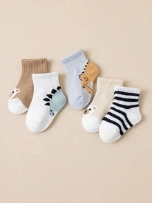 5 paia di calzini carini per bambini con motivi di orsetti e dinosauri, morbidi, confortevoli ed elastici, per bambini maschi - Multicolore - Visualizzare 4