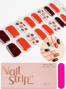 16片复古花卉格子凝胶美甲贴,需配合UV灯使用,持久自粘,甜美秋冬纯色美甲贴纸,适合女性、女孩日常派对DIY美甲 - 彩色 - 查看 14