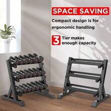 Dumbbell Rack 3-Tier , Alloy Steel , Loads Up To 1100 Lbs , Space-Saving Design , One Rubber Foot , Suitable For Home Gym - Black - View 3