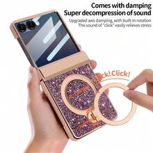 Shockproof Shiny Glitter Electroplated Hidden Circular Bracket Phone Case With Tempered Glass Screen Protector Compatible With Samsung Galaxy Z Flip 7/6 Foldable Phone Full Protection Birthday Gift - Purple - View 4