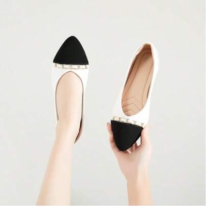 Women's Black Flats Shoes,White Dress Shoes For Women,Crimping Faux Suede Ballet Flats Comfortable