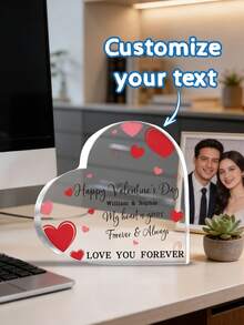1pc Personalized Photo Acrylic Plaque, Heart Acrylic Plaque, Custom Text Acrylic Plaque, Custom Text Gift, Couple Gift, Valentine's Day Gift - Multicolor - View 2