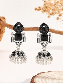 1 Pair Jhumka Earrings, Elegant Bohemian Style Cat Eye Inlaid, Faux Pearl Tassel Eardrops, Traditional Jewelry, Suitable For Women & Girls Daily, Festival, Wedding And Party Wear/Jewelry Gift - Classic - View 6